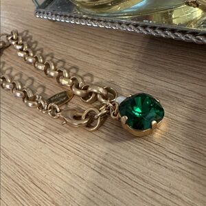 Helen Marie Gold Charm Bracelet with green Faceted Stone - Women’s Jewelry